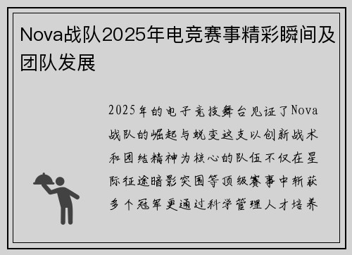 Nova战队2025年电竞赛事精彩瞬间及团队发展