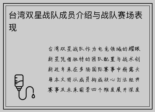 台湾双星战队成员介绍与战队赛场表现