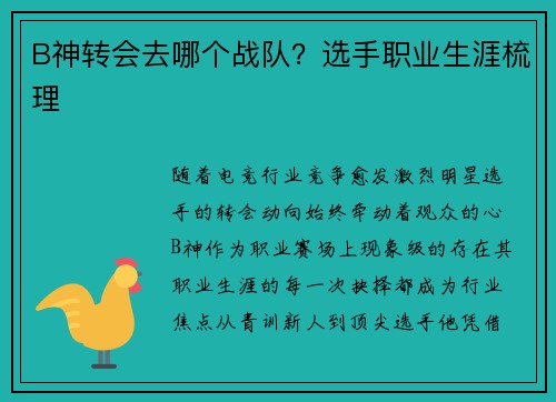 B神转会去哪个战队？选手职业生涯梳理